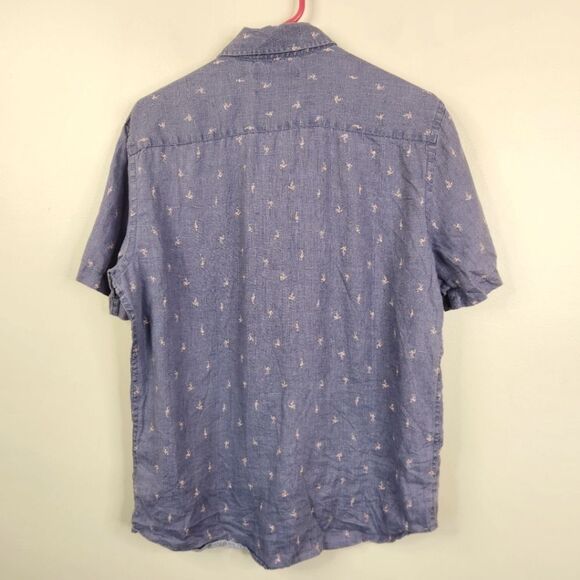 Saks Fifth Avenue Mens Linen Flamingo AOP Short Sleeve Button Down Shirt Small - Picture 2 of 6